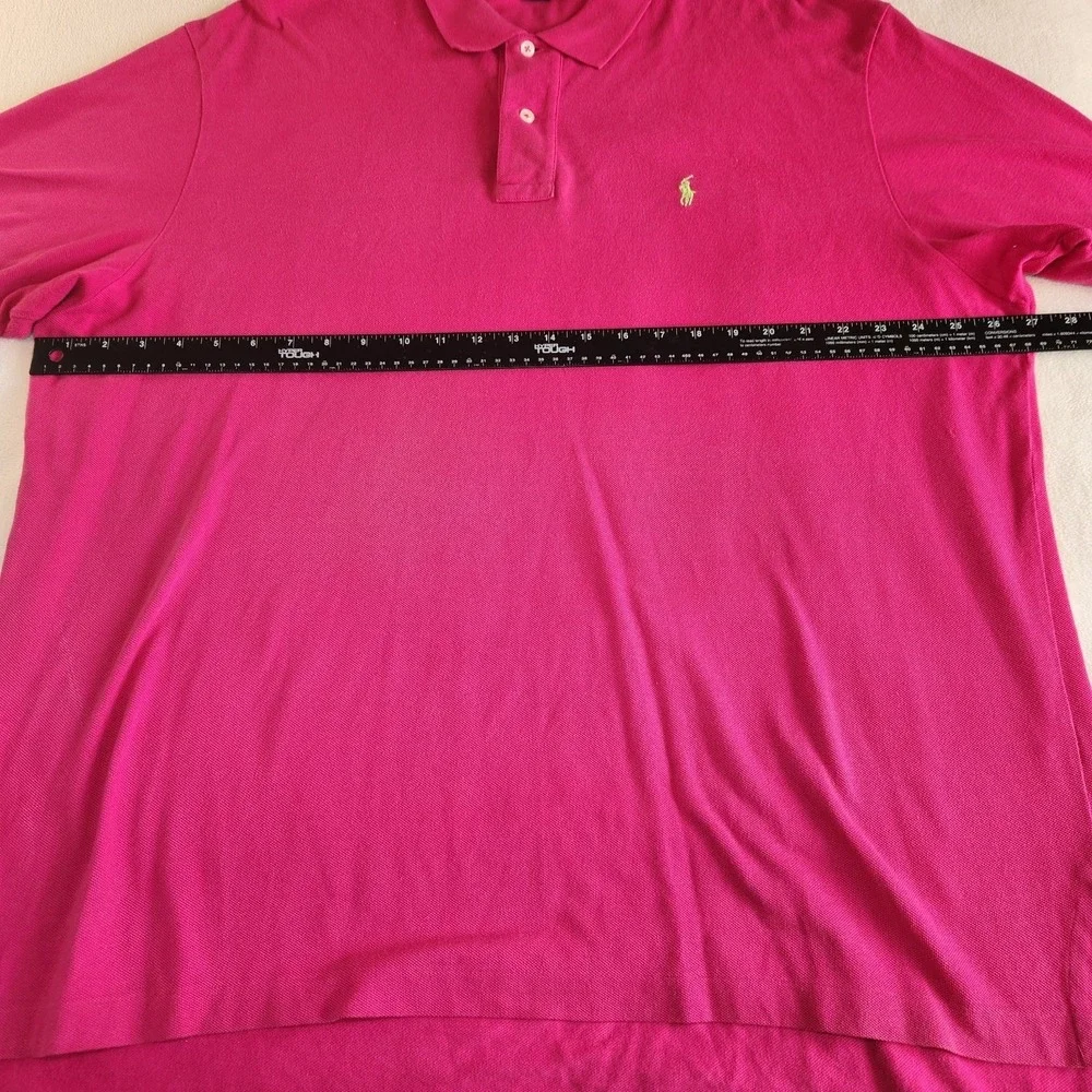 RALPH LAUREN Classic Polo Shirt Mens 2XL‎ Pink Cotton Short Sleeve Yellow Pony